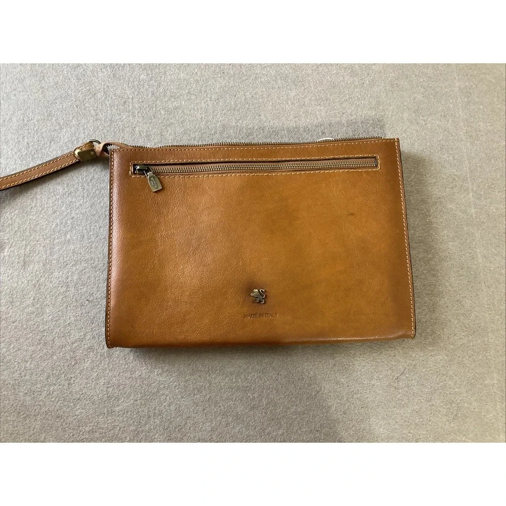 Pratesi Firenze Oversized Leather Clutch NWT Brown Made In Italy
